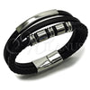 Pulsera Elegante 03.462.0007.09 Acero Inoxidable, Cuero Negro, Tono Plateado (Grosor 24 MM, 9 Pulgadas de Largo)