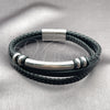 Pulsera Elegante 03.462.0008.09 Acero Inoxidable, Cuero Negro, Tono Plateado (Grosor 19 MM, 9 Pulgadas de Largo)