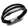 Pulsera Elegante 03.462.0008.09 Acero Inoxidable, Cuero Negro, Tono Plateado (Grosor 19 MM, 9 Pulgadas de Largo)