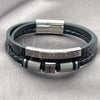 Pulsera Elegante 03.462.0009.09 Acero Inoxidable, Diseño de Cruz, Cuero Negro, Tono Plateado (Grosor 22 MM, 9 Pulgadas de Largo)