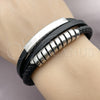 Pulsera Elegante 03.462.0010.09 Acero Inoxidable, Diseño de Torcido y Espiral, Cuero Negro, Tono Plateado (Grosor 21 MM, 9 Pulgadas de Largo)
