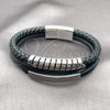 Pulsera Elegante 03.462.0010.09 Acero Inoxidable, Diseño de Torcido y Espiral, Cuero Negro, Tono Plateado (Grosor 21 MM, 9 Pulgadas de Largo)
