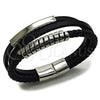 Pulsera Elegante 03.462.0010.09 Acero Inoxidable, Diseño de Torcido y Espiral, Cuero Negro, Tono Plateado (Grosor 21 MM, 9 Pulgadas de Largo)