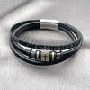 Pulsera Elegante 03.462.0012.09 Acero Inoxidable, Diseño de Cruz, Cuero Negro, Tono Plateado (Grosor 20 MM, 9 Pulgadas de Largo)