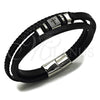 Pulsera Elegante 03.462.0012.09 Acero Inoxidable, Diseño de Cruz, Cuero Negro, Tono Plateado (Grosor 20 MM, 9 Pulgadas de Largo)