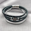 Pulsera Elegante 03.462.0013.09 Acero Inoxidable, Diseño de Cruz y Box, Cuero Negro, Tono Plateado (Grosor 22 MM, 9 Pulgadas de Largo)