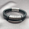 Pulsera Elegante 03.462.0015.09 Acero Inoxidable, Diseño de Con Nombre, Cuero Negro, Tono Plateado (Grosor 22 MM, 9 Pulgadas de Largo)