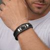 Pulsera Elegante 03.462.0018.09 Acero Inoxidable, Diseño de Leon, Cuero Negro, Tono Plateado (Grosor 24 MM, 9 Pulgadas de Largo)