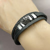Pulsera Elegante 03.462.0018.09 Acero Inoxidable, Diseño de Leon, Cuero Negro, Tono Plateado (Grosor 24 MM, 9 Pulgadas de Largo)
