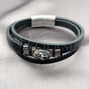 Pulsera Elegante 03.462.0018.09 Acero Inoxidable, Diseño de Leon, Cuero Negro, Tono Plateado (Grosor 24 MM, 9 Pulgadas de Largo)