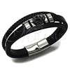 Pulsera Elegante 03.462.0018.09 Acero Inoxidable, Diseño de Leon, Cuero Negro, Tono Plateado (Grosor 24 MM, 9 Pulgadas de Largo)
