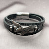 Pulsera Elegante 03.462.0019.09 Acero Inoxidable, Diseño de Águila, Cuero Negro, Tono Plateado (Grosor 30 MM, 9 Pulgadas de Largo)