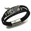 Pulsera Elegante 03.462.0019.09 Acero Inoxidable, Diseño de Águila, Cuero Negro, Tono Plateado (Grosor 30 MM, 9 Pulgadas de Largo)