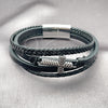 Pulsera Elegante 03.462.0020.09 Acero Inoxidable, Diseño de Cruz, Cuero Negro, Tono Plateado (Grosor 23 MM, 9 Pulgadas de Largo)