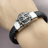 Pulsera Elegante 03.462.0021.09 Acero Inoxidable, Diseño de Calavera, Cuero Negro, Tono Plateado (Grosor 25 MM, 9 Pulgadas de Largo)