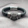 Pulsera Elegante 03.462.0021.09 Acero Inoxidable, Diseño de Calavera, Cuero Negro, Tono Plateado (Grosor 25 MM, 9 Pulgadas de Largo)