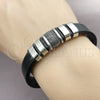 Pulsera Elegante 03.462.0022.09 Acero Inoxidable, Cuero Negro, Tono Plateado (Grosor 16.2 MM, 9 Pulgadas de Largo)