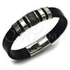Pulsera Elegante 03.462.0022.09 Acero Inoxidable, Cuero Negro, Tono Plateado (Grosor 16.2 MM, 9 Pulgadas de Largo)