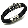 Pulsera Elegante 03.462.0023.09 Acero Inoxidable, Diseño de Cruz, Cuero Negro, Tono Plateado (Grosor 18 MM, 9 Pulgadas de Largo)