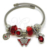 Aro Individual 07.464.0003 Acero Inoxidable, Diseño de Mariposa y Corazón, con Cristal Crystal y Aurore Boreale, Esmaltado Rojo, Tono Plateado (Grosor 03 MM, Talla Unica)