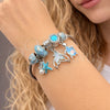 Aro Individual 07.464.0004 Acero Inoxidable, Diseño de Mariposa y Tortuga, con Cristal Light Turquoise y Blue Zircon, Esmaltado Turquesa, Tono Plateado (Grosor 03 MM, Talla Unica)