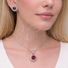Juego de Arete y Dije de Adulto 10.349.0001.1 Rodio Laminado, Diseño de Cluster y Rolo, con Zirconia Cubica Granate y Blanca, Pulido, Rodinado
