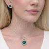 Juego de Arete y Dije de Adulto 10.349.0001.2 Rodio Laminado, Diseño de Cluster y Rolo, con Zirconia Cubica Verde y Blanca, Pulido, Rodinado