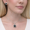 Juego de Arete y Dije de Adulto 10.349.0001.4 Rodio Laminado, Diseño de Cluster y Rolo, con Zirconia Cubica Negro y Blanca, Pulido, Rodinado
