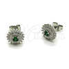 Arete Dormilona 02.349.0022.1 Rodio Laminado, Diseño de Cluster, con Zirconia Cubica Blanca y Verde, Pulido, Rodinado