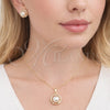 Juego de Arete y Dije de Adulto 10.379.0110 Oro Laminado, Diseño de Cluster, con Perla Marfil y Micro Pave Blanca, Pulido, Tono Dorado