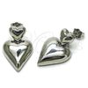 Arete Dormilona 02.282.0019.1 Rodio Laminado, Diseño de Corazón, Pulido, Rodinado