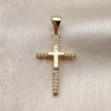Dije Religioso 05.342.0243 Oro Laminado, Diseño de Cruz, con Zirconia Cubica Blanca, Pulido, Tono Dorado