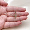 Dije Religioso 05.342.0246 Oro Laminado, Diseño de Cruz, con Micro Pave Blanca, Pulido, Tono Dorado
