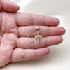 Dije Religioso 05.342.0247 Oro Laminado, Diseño de Cruz, con Micro Pave Blanca, Pulido, Tono Dorado