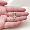 Dije Religioso 05.342.0250 Oro Laminado, Diseño de Cruz, con Micro Pave Blanca, Pulido, Tono Dorado