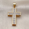 Dije Religioso 05.342.0251 Oro Laminado, Diseño de Cruz, con Zirconia Cubica Blanca, Pulido, Tono Dorado