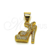 Dije Religioso 05.342.0257 Oro Laminado, Diseño de Zapato, con Zirconia Cubica Blanca, Pulido, Tono Dorado