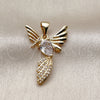Dije Elegante 05.342.0266 Oro Laminado, Diseño de Pajaro y Gota, con Zirconia Cubica Blanca y Micro Pave Blanca, Pulido, Tono Dorado