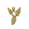 Dije Elegante 05.342.0266 Oro Laminado, Diseño de Pajaro y Gota, con Zirconia Cubica Blanca y Micro Pave Blanca, Pulido, Tono Dorado