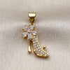 Dije Elegante 05.342.0268 Oro Laminado, Diseño de Zapato y Flor, con Zirconia Cubica Blanca y Micro Pave Blanca, Pulido, Tono Dorado