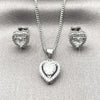 Juego de Arete y Dije de Adulto 10.342.0283 Rodio Laminado, Diseño de Corazón y Cluster, con Zirconia Cubica Blanca, Pulido, Rodinado