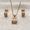 Juego de Arete y Dije de Adulto 10.342.0295 Oro Laminado, con Micro Pave Blanca, Pulido, Tono Dorado