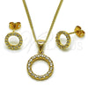Juego de Arete y Dije de Adulto 10.342.0296 Oro Laminado, con Zirconia Cubica Blanca, Pulido, Tono Dorado
