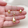 Juego de Arete y Dije de Adulto 10.342.0307 Oro Laminado, Diseño de Gota y Hueco, Pulido, Tono Dorado