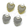 Arete Dormilona 02.436.0052 Oro Laminado, Diseño de Flor y Bola, con Perla Marfil y Zirconia Cubica Blanca, Pulido, Tono Dorado