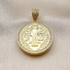 Dije Religioso 05.465.0009 Oro Laminado, Diseño de San Benito, con Zirconia Cubica Blanca, Pulido, Tono Dorado