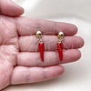 Arete Colgante 02.465.0016 Oro Laminado, Diseño de Chili, Esmaltado Rojo, Tono Dorado