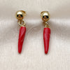 Arete Colgante 02.465.0016 Oro Laminado, Diseño de Chili, Esmaltado Rojo, Tono Dorado