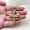 Dije Religioso 05.459.0010 Oro Laminado, Diseño de Cruz, con Zirconia Cubica Blanca, Pulido, Tono Dorado