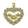 Dije Elegante 05.459.0016 Oro Laminado, Diseño de Corazón y Mama, con Zirconia Cubica Blanca, Pulido, Tono Dorado